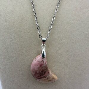 Light Pink Rhodonite Moon Pendant Necklace